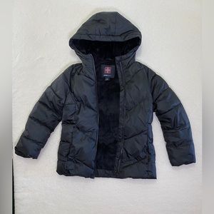 Swiss Tech Girls Puffer Jacket| Hood |Black| Zip |Pockets | Size M (7-8)